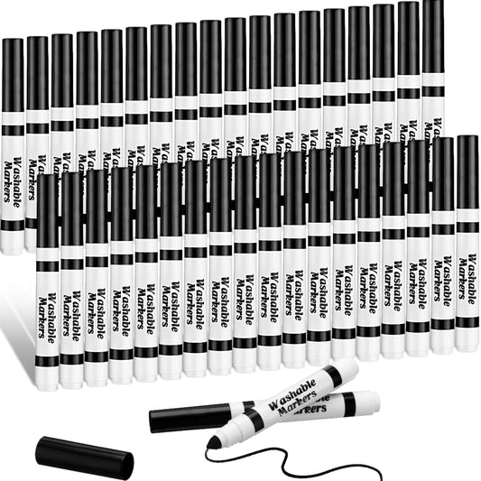 Janlaugh 36-pc black washable markers bulk for kids, easy to share and store.