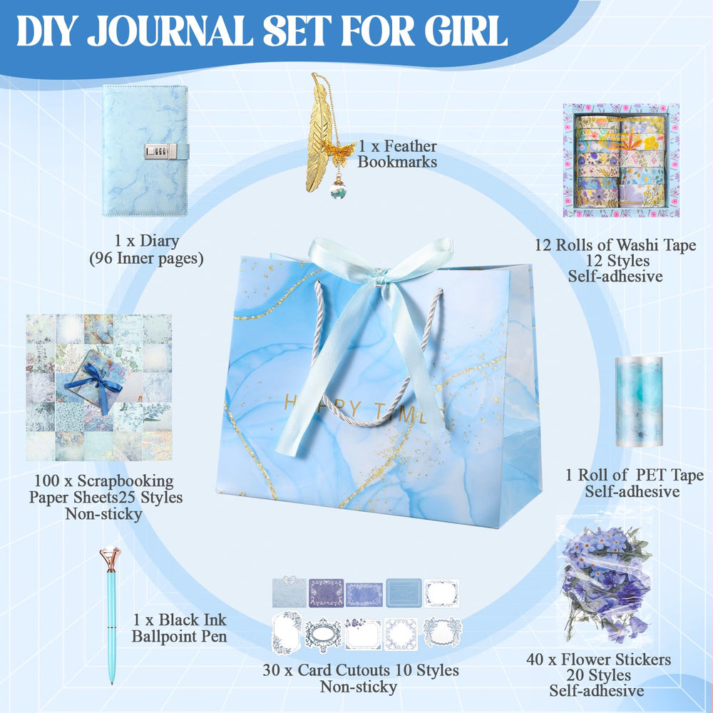 Janjlaugh blue diary with lock and pen for smooth writing sessions.