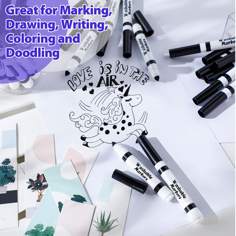 Janlaugh washable ink cleans off skin and most fabrics with soap.