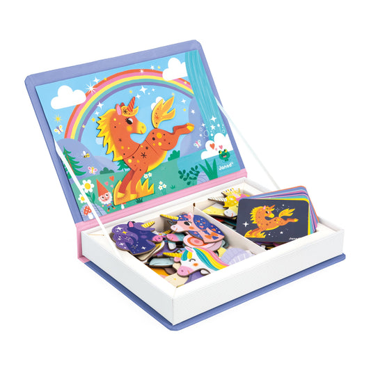 Janod Magnéti'Book Unicorns tiles spread for imaginative play on a table