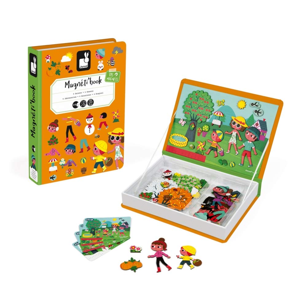 Janod MagnetiBook 120pc magnets laid out for seasonal play and fine motor practice.