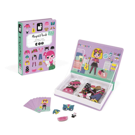 Janod MagnetiBook box with girl costume magnets for imaginative dress-up play