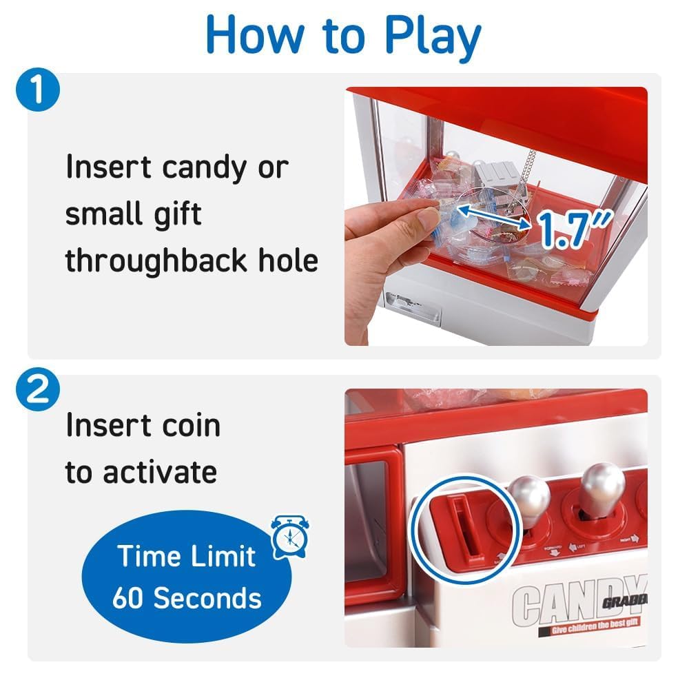 Japard Claw Machine prize size 1.7-inch fits small wrapped candies.
