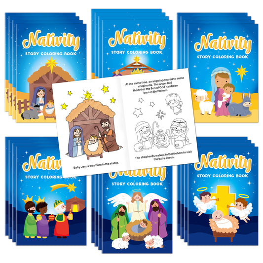 JAPBOR Christmas Nativity coloring book pack front cover with six designs for kids