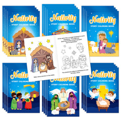 JAPBOR Christmas Nativity coloring book pack front cover with six designs for kids
