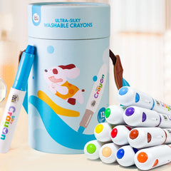Jar Melo Jumbo Washable Crayons – vivid colors that wash off skin easily.