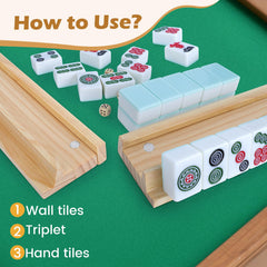 JARTEEK mahjong rack with included dice and storage bags for tidy setup.