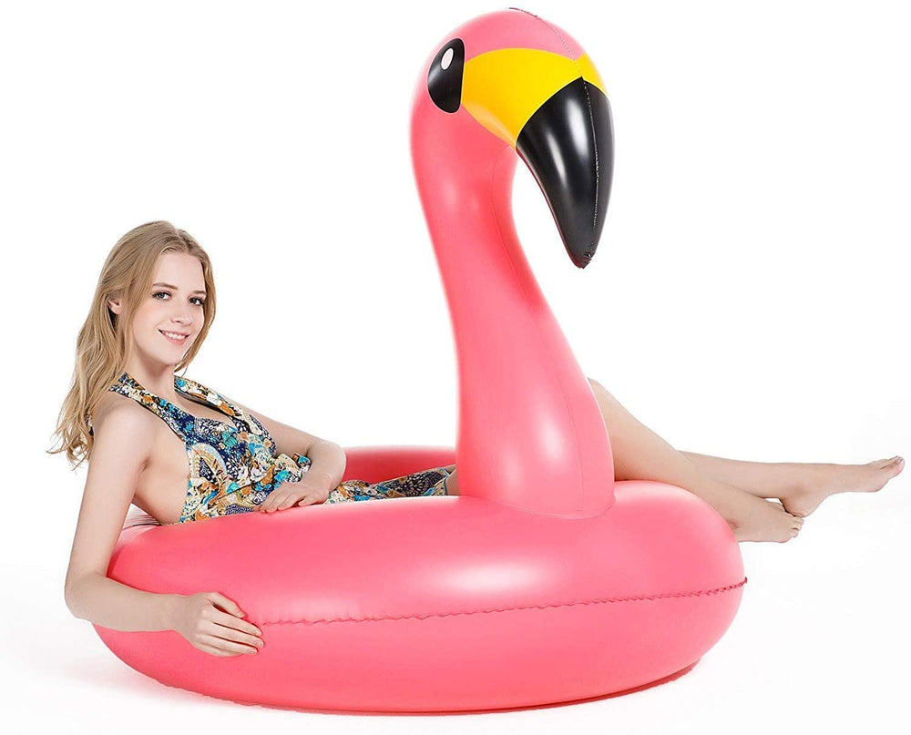 Jasonwell flamingo pool float top view shows broad seating