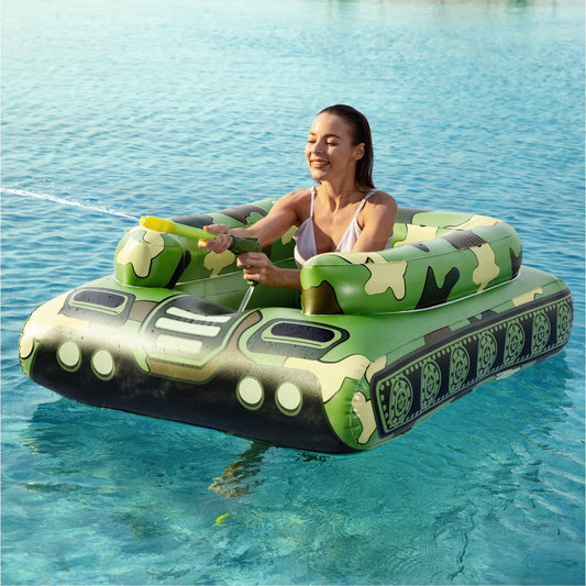 Jasonwell inflatable tank pool float with water cannon for exciting water battles.