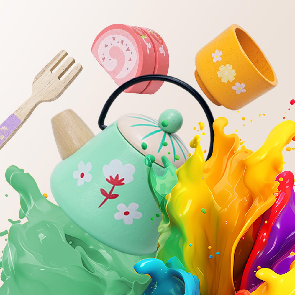 JAUNTY tea party set illustrated utensils for social play and sharing.