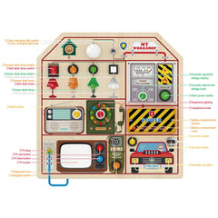 JAUNTY Busy Board TV area encourages storytelling and hand-eye coordination during play