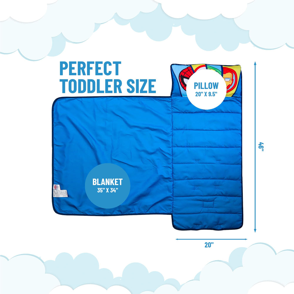 Jay Franco Avengers nap mat blanket feature for all-in-one bedtime warmth.
