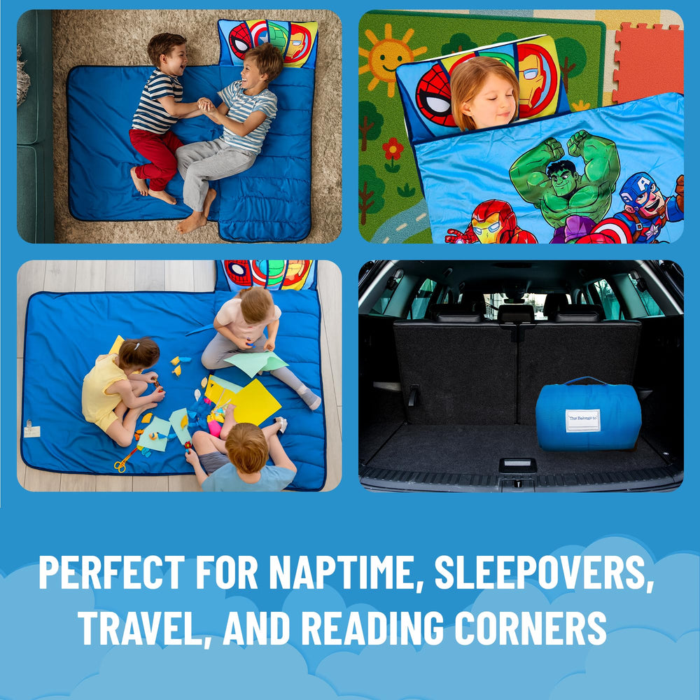 Jay Franco Avengers nap mat ultra-soft microfiber delivers breathable comfort.