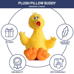 Jay Franco Big Bird pillow buddy side view, portable comfort for car trips.