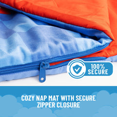 Blue Cars design sleeping mat enhances playroom decor.