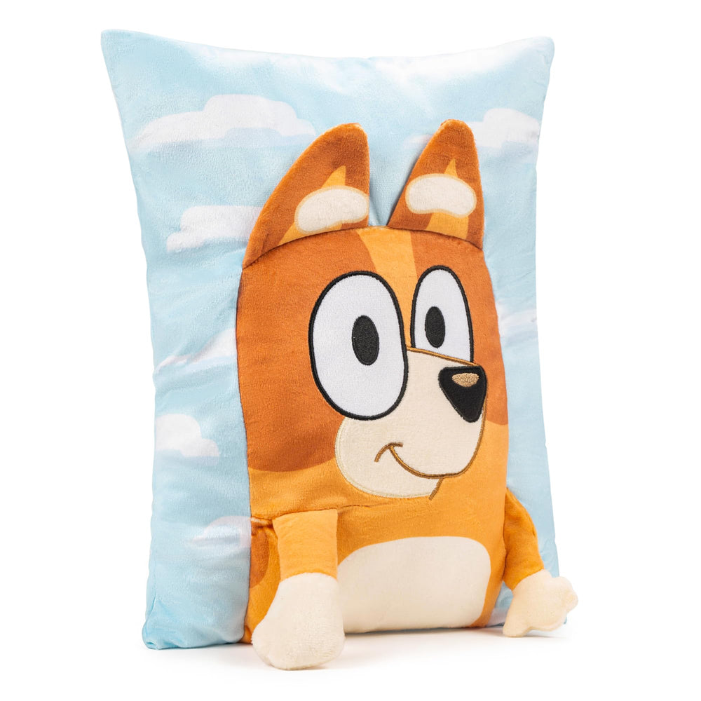 Jay Franco Bluey Bingo 3D Snuggle Pillow side view for cuddling on the couch