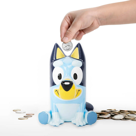 Jay Franco Bluey ceramic piggy bank on display invites saving