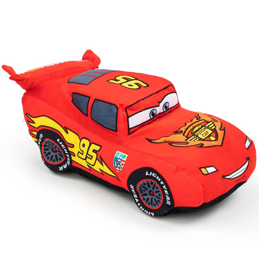 Jay Franco Cars Lightning McQueen plush 19-inch pillow buddy, ideal travel companion.