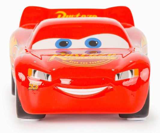 Jay Franco Cars Lightning McQueen ceramic piggy bank front view, ideal for kid saving practice.