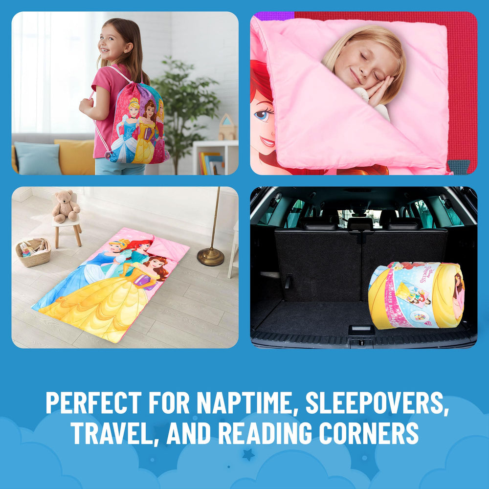 Jay Franco Disney Princess Trip Slumber Sack soft microfiber for indoor use.