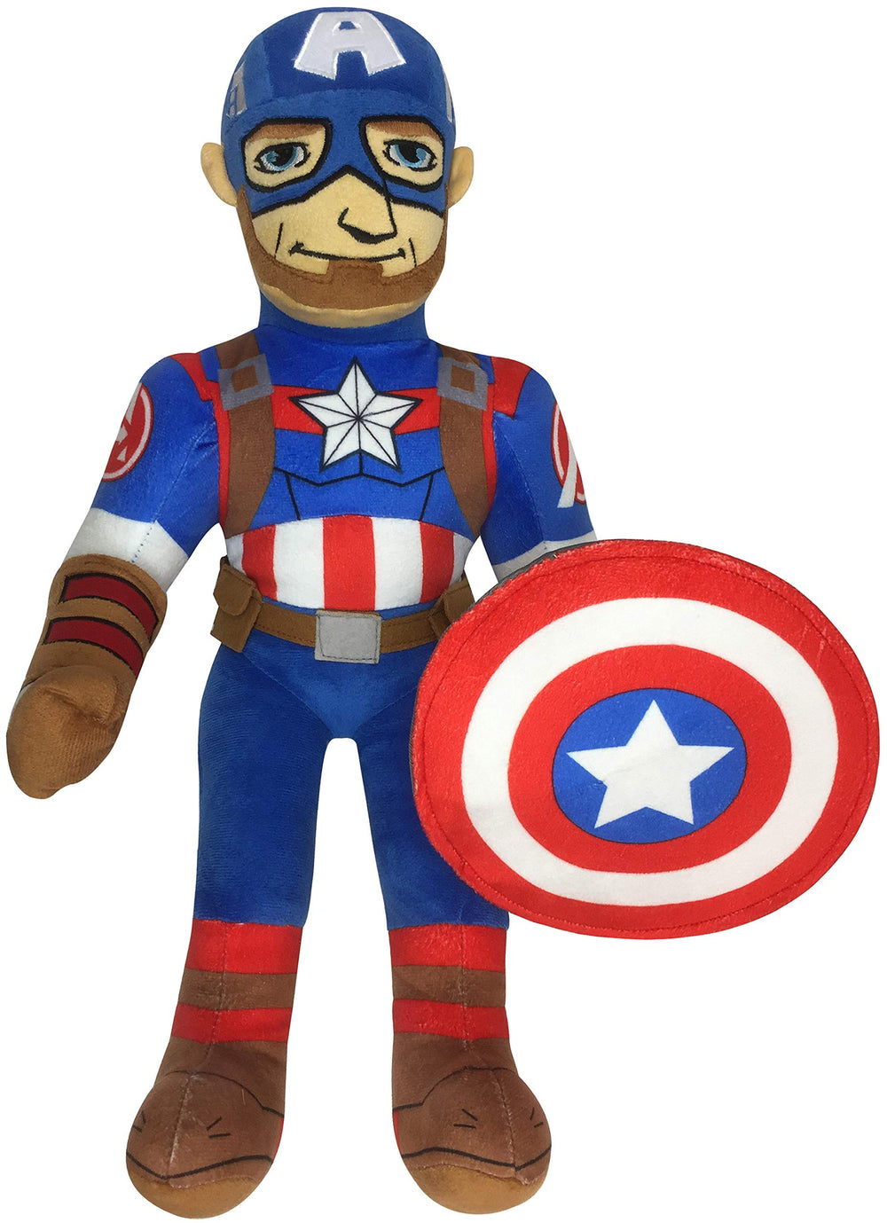 Jay Franco Captain America pillow buddy front view showing soft plush cuddle appeal.