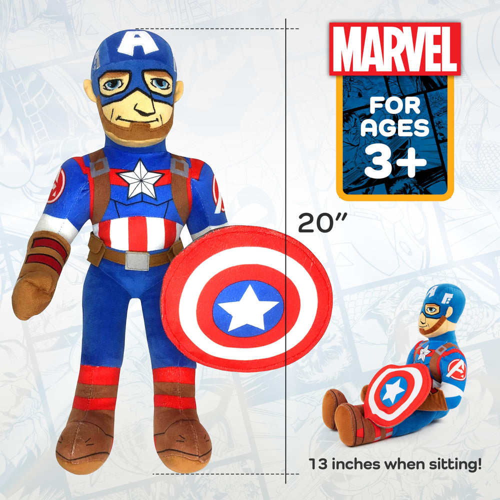 Jay Franco Captain America pillow buddy side view highlighting compact toddler size for on-the-go use.