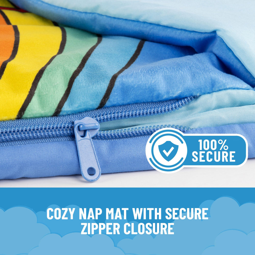 Jay Franco nap mat with zipper closure for secure setup.