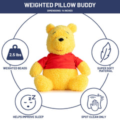 Pooh plush close-up shows soft microfiber fabric for gentle cuddles.