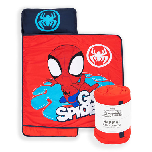 Jay Franco Spiderman nap mat front view with licensed characters for sleepovers.