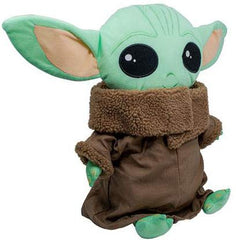 Closeup of Baby Yoda pillow showing soft microfiber fabric and huggable comfort.