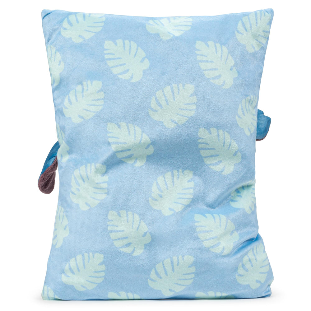 Stitch 3D character pillow by Jay Franco, durable plush for easy spot cleaning.