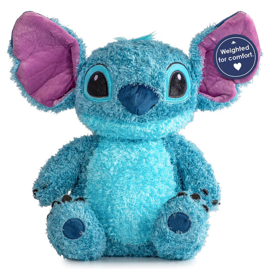 Jay Franco Stitch weighted plush pillow buddy in blue, ideal for cozy bedtime snuggles.