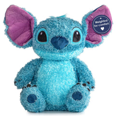 Jay Franco Stitch weighted plush pillow buddy in blue, ideal for cozy bedtime snuggles.