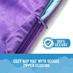 Jay Franco nap mat rolled for compact storage during travel and sleepovers