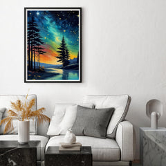 Close-up of 1000 puzzle pieces showing bright aurora colors