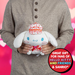Jazwares Cinnamoroll 8-inch plush with hat detail, ideal for gift-giving and holiday cheer.
