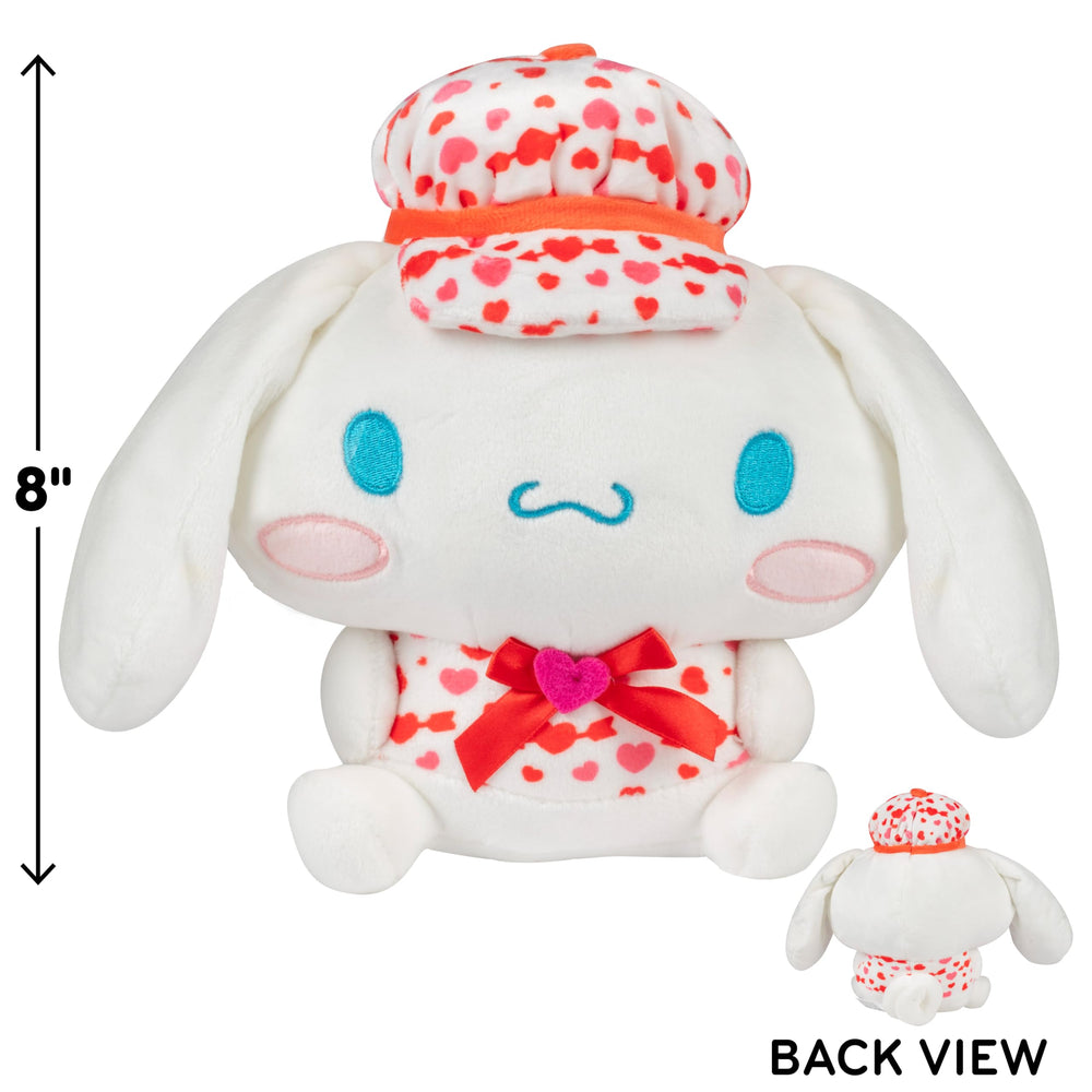 Jazwares Cinnamoroll 8-inch plush side view showcasing heart-print fashion and portable hug.