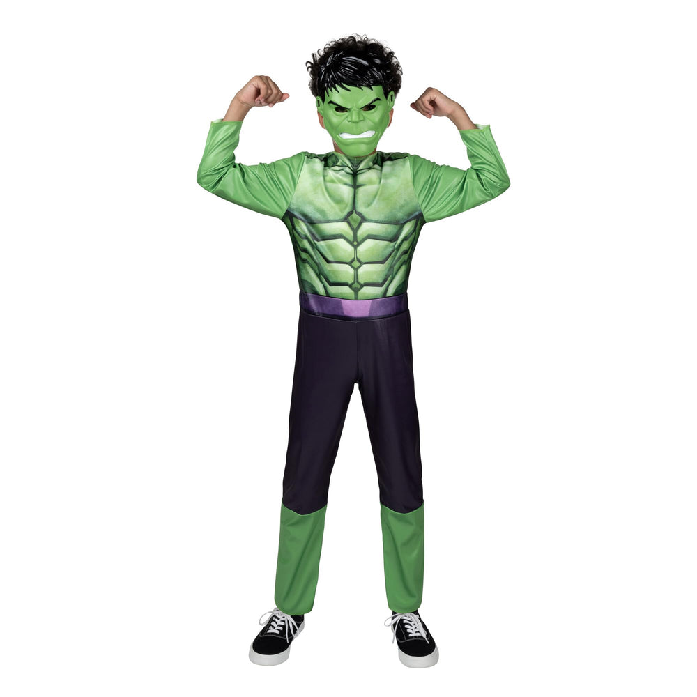 Jazwares Marvel Hulk costume jumpsuit front view for active events.