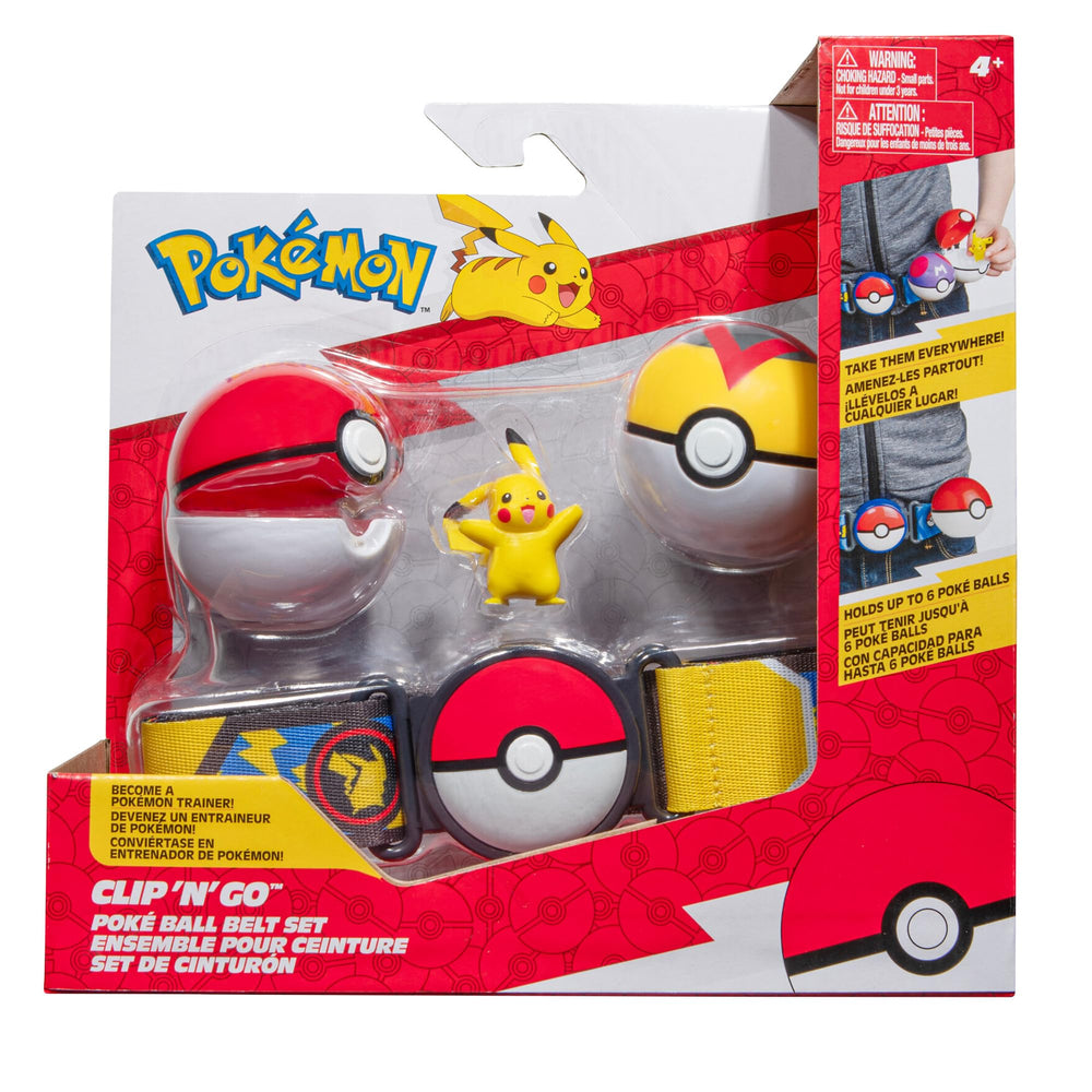Jazwares Pokémon Pikachu Clip-N-Go belt set on display for travel battles.
