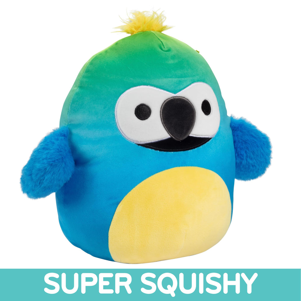 Official Jazwares Squishmallows Baptise Macaw collectible plush with gift-ready packaging.
