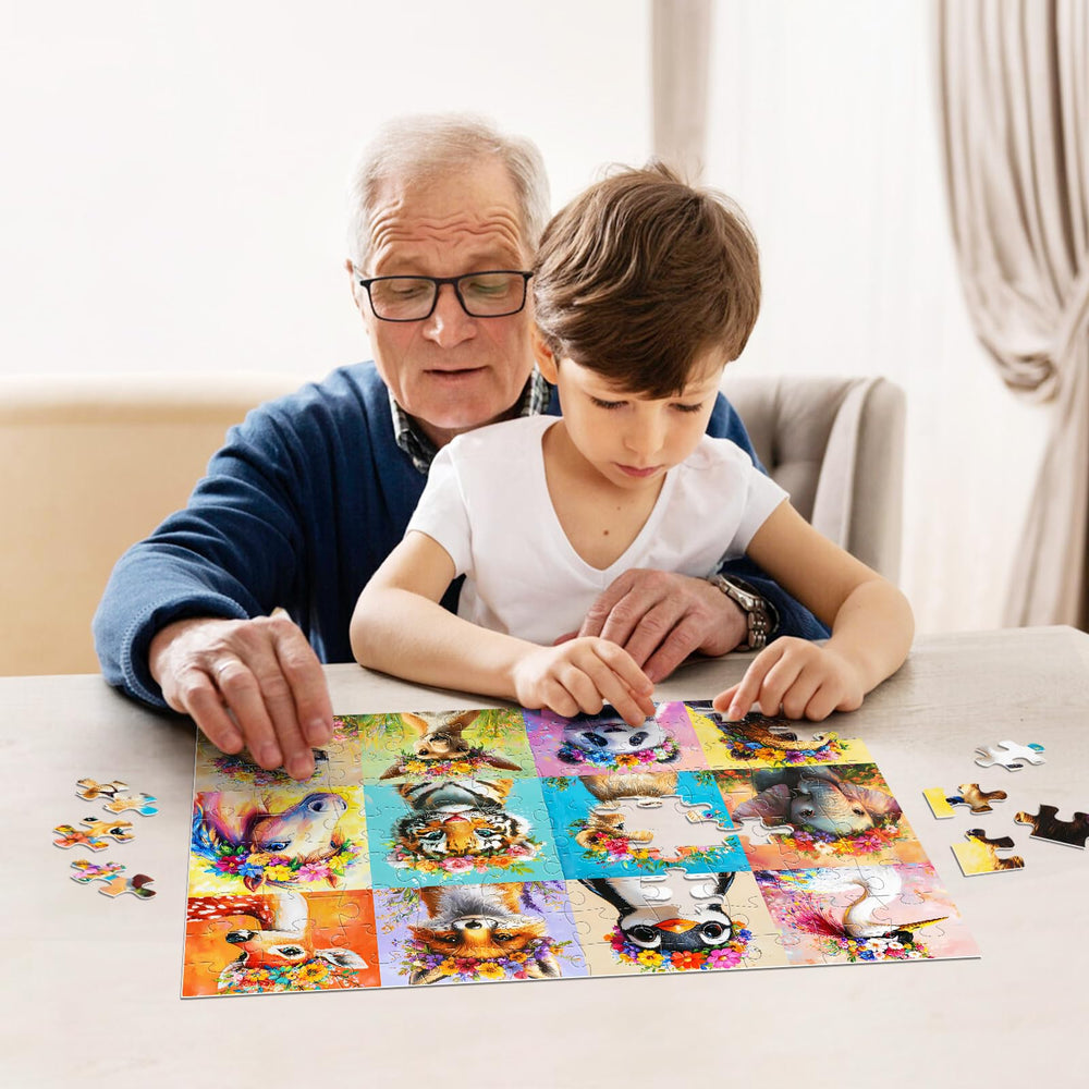 Jeacirio 100-piece flower puzzle encourages creativity with bright floral scenes.