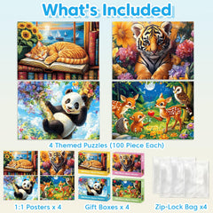 Jeacirio tiger puzzle 100-piece set sparks storytelling and problem-solving in children.