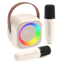 Jeefu karaoke machine front view with vibrant LED lights for kids' performances.