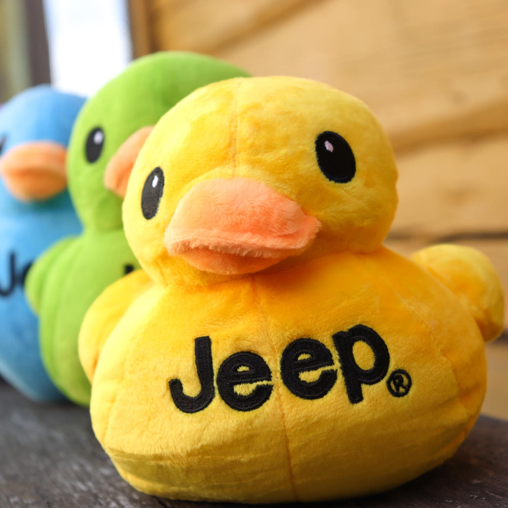Jeep Text Logo Duck Plush on display, ideal duck collection addition