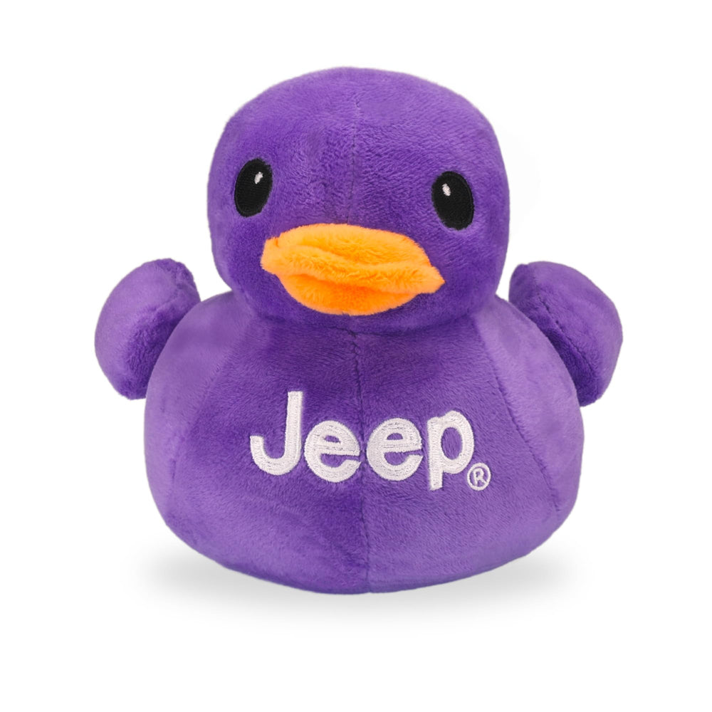 Jeep text logo plush duck purple, soft display decor for Jeep fans.