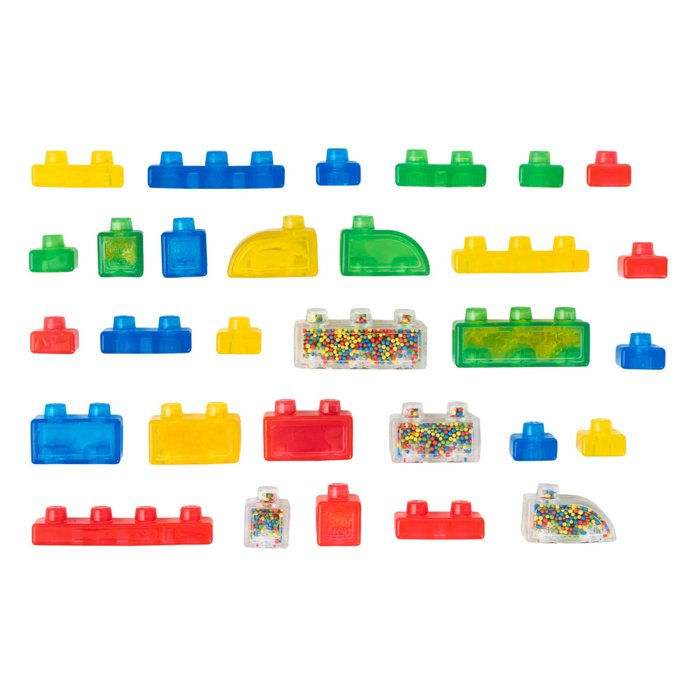Jelly Blox sensory-filled blocks with foam beads and mini stars for tactile exploration.