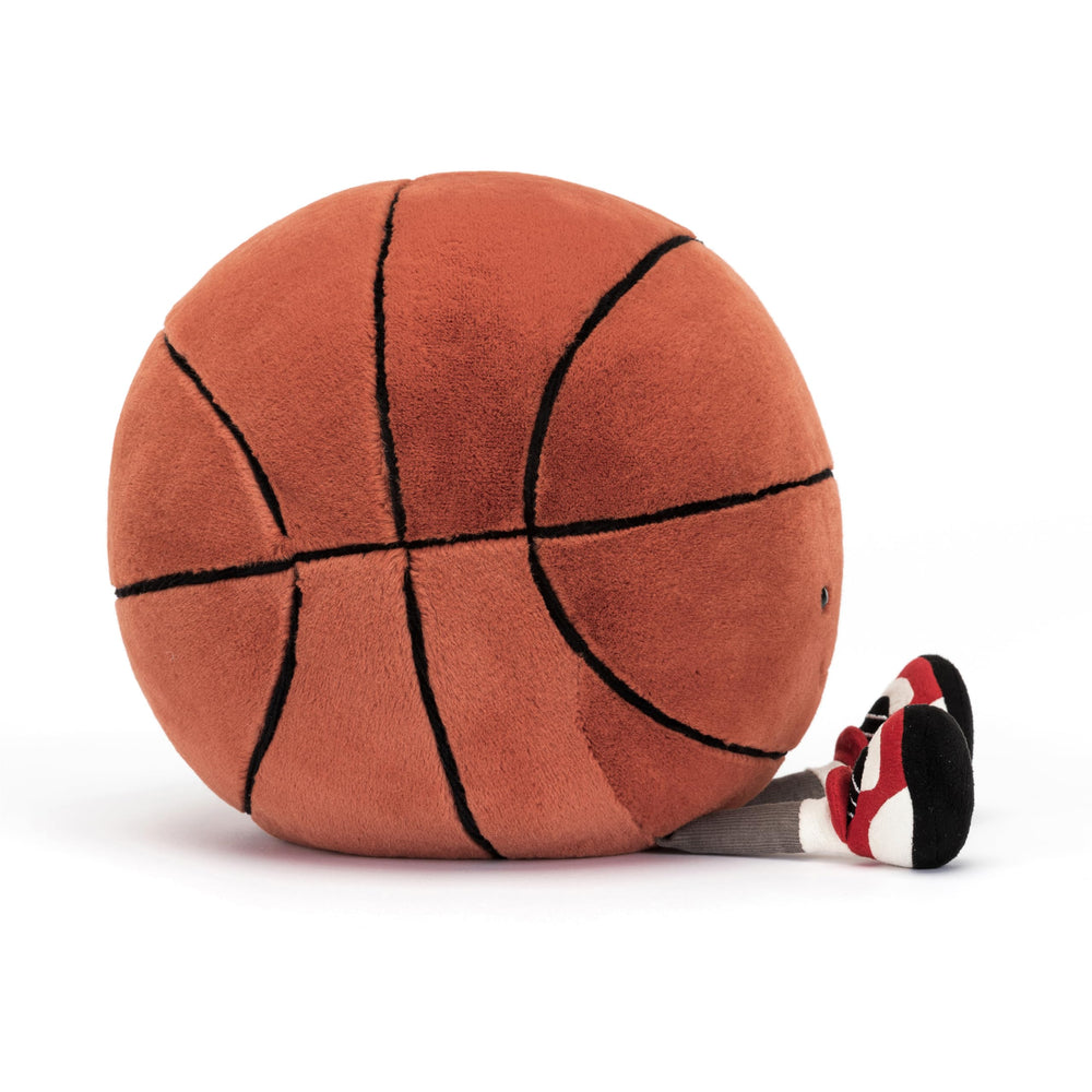 Jellycat Amuseables Basketball sits 8.7 inches tall for desk or shelf display