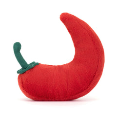 Green suede stalk detail on the Jellycat chilli pepper plush
