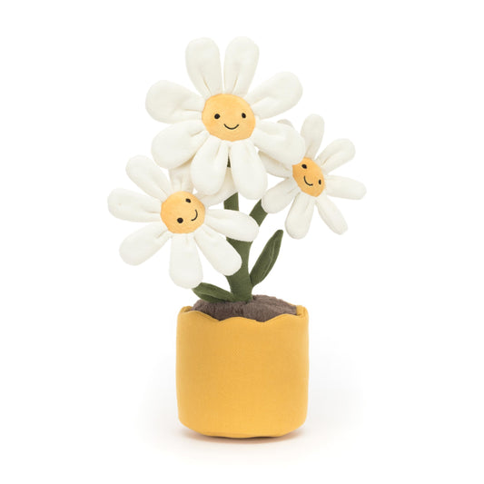 Jellycat Amuseables Daisy Pot front view, a cheerful plush décor companion for nurseries.