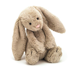 Jellycat Bashful Beige Bunny full-front pose, ultra-soft plush for cozy cuddling.